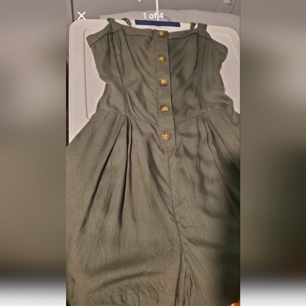 Hollister Strapless Olive Dress with Gold Buttons